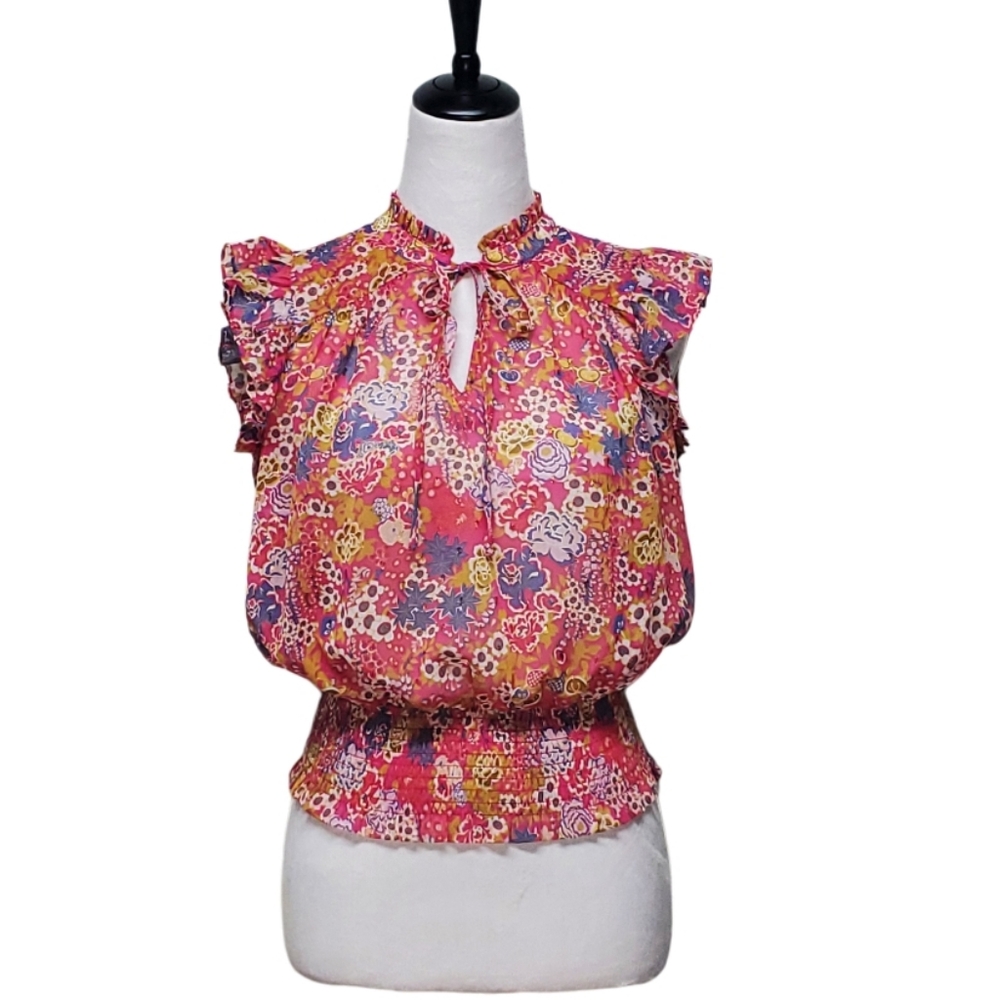 Joie Multicolor Blouse with Gold Accents Short Sleeve Size SP